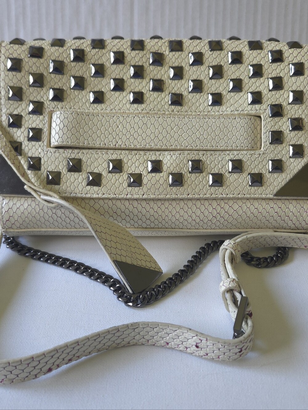 Coco Rocha x Botkier Holiday 2015 Cream Snakeskin Studded Crossbody Chain Clutch